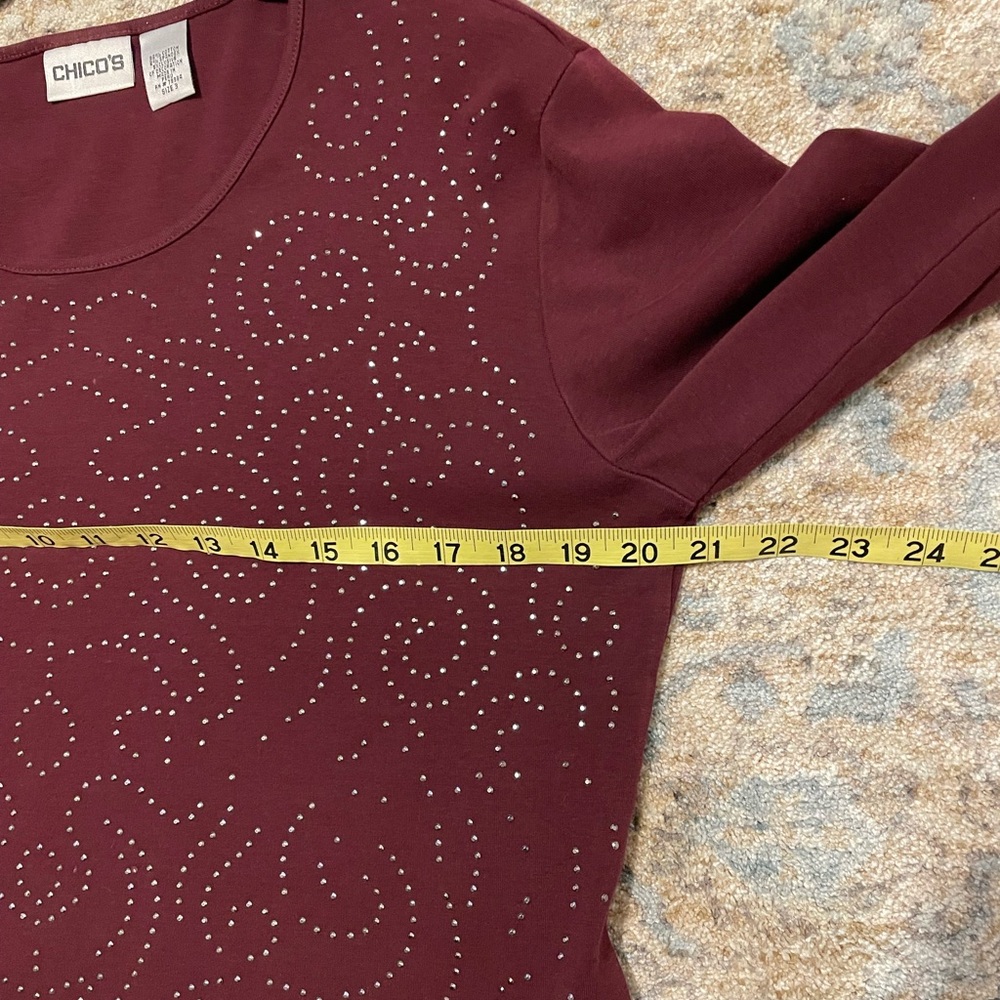Chico’s Embellished Long Sleeve Burgundy Top Sz 3 (XL/16) - Picture 4 of 8